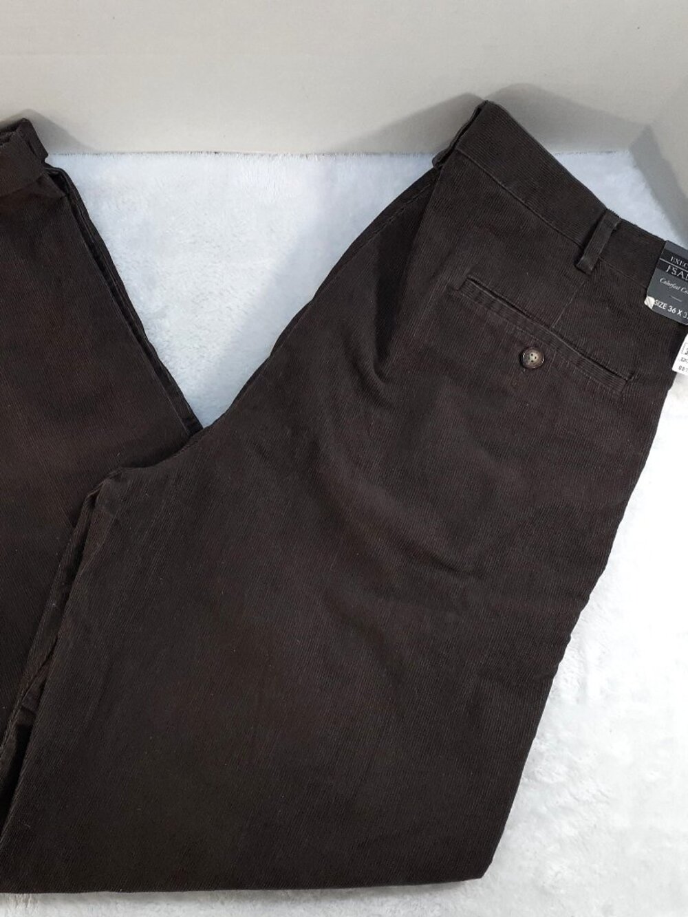 Jos A Bank Colorfast Corduroy Pants Mens 36x32 Pleated Brown Cuffed Classic NWT